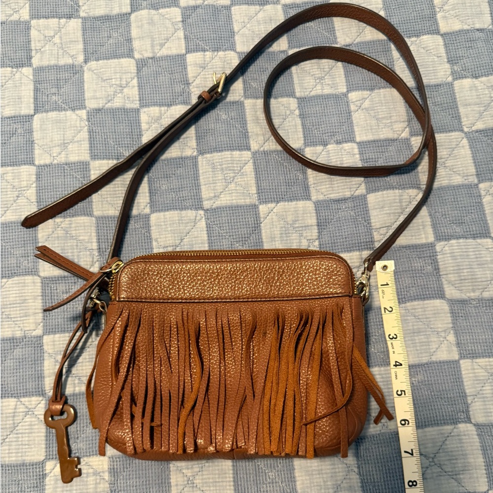 Fossil “Sydney” Brown Crossbody Bag with Fringe Detail